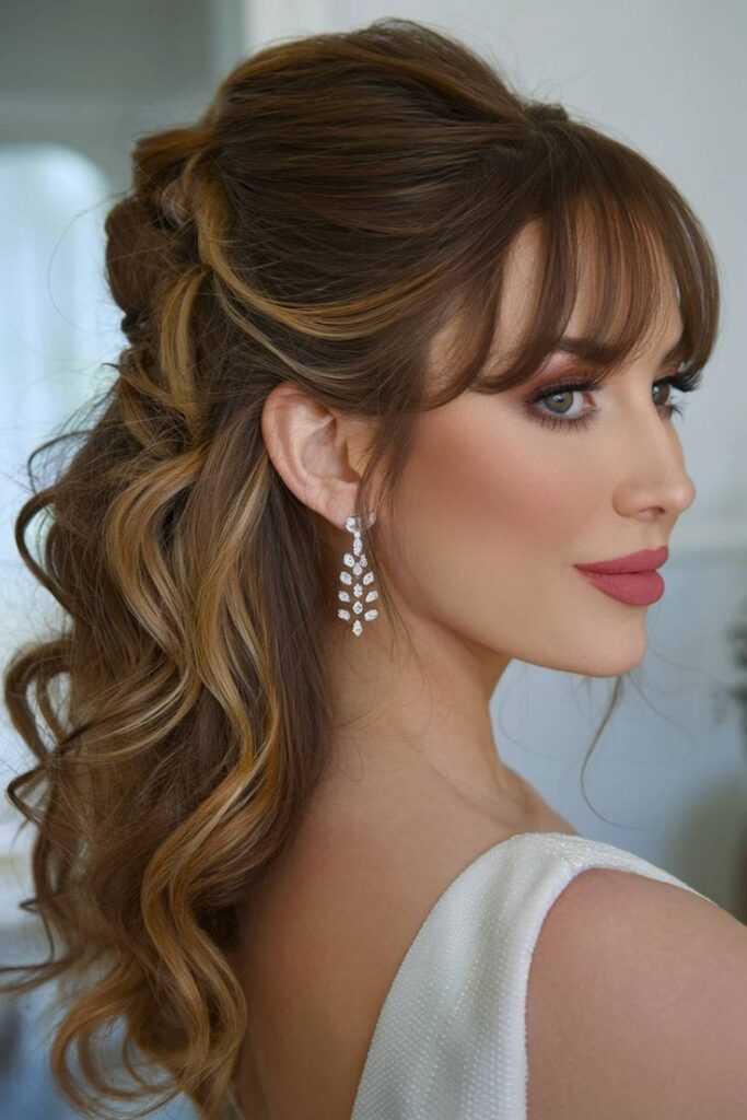 Elegant Chignon with Side-Swept Curtain Bangs