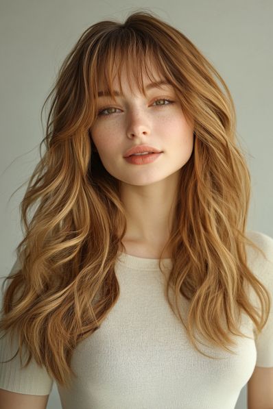 Half-Up Half-Down with Soft Waves and Curtain Bangs