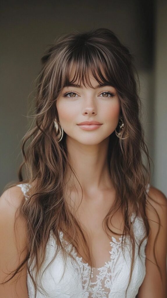 Romantic Loose Curls with Wispy Curtain Bangs