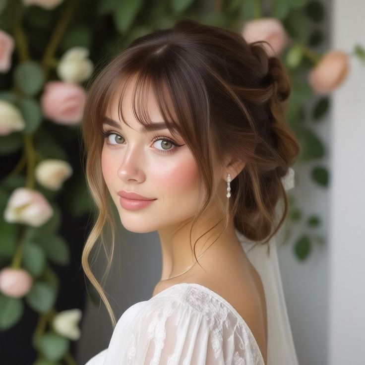 Classic Low Bun with Soft Curtain Bangs