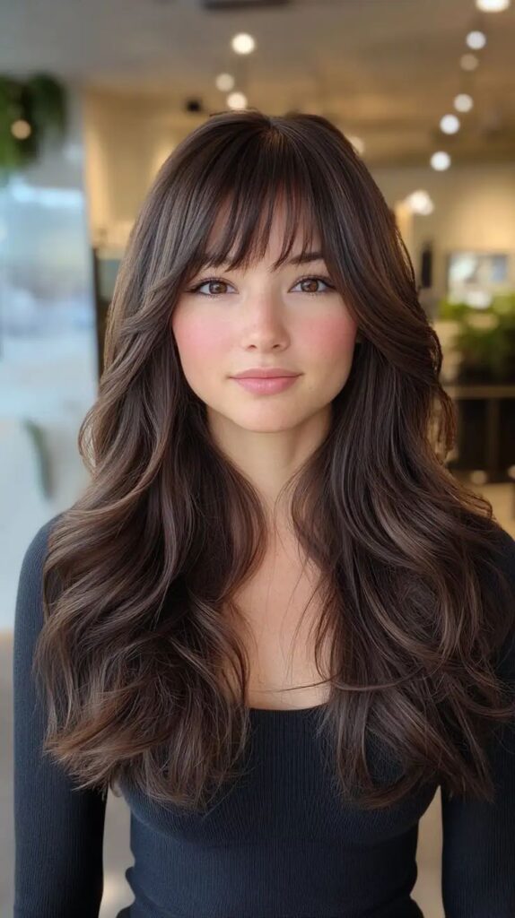 Sleek Straight Layers with Blended Curtain Bangs