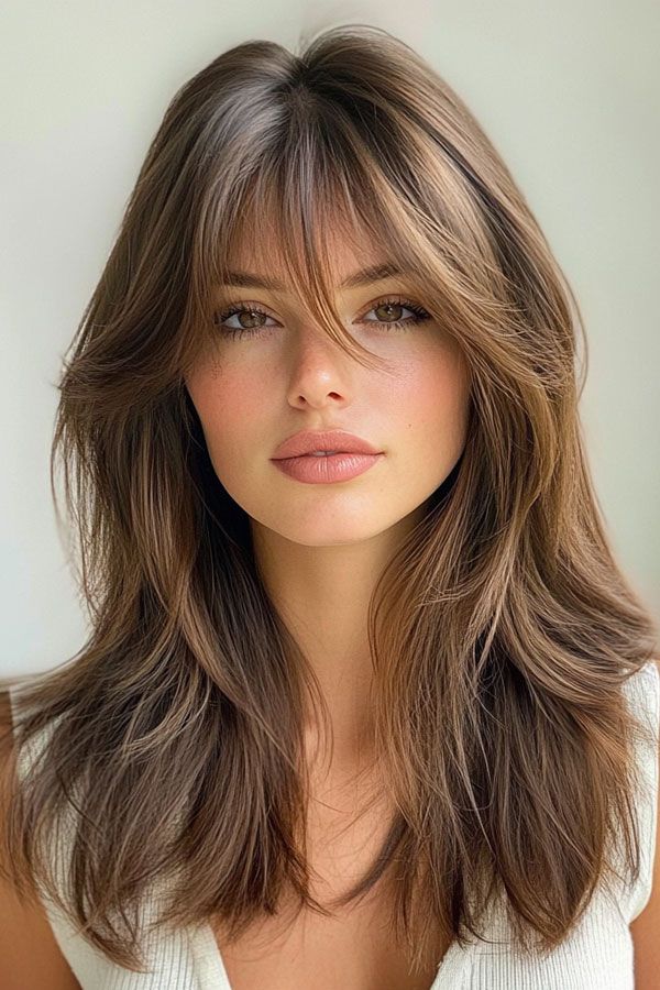 Soft Layered Waves with Wispy Curtain Bangs